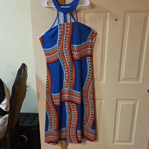 Blue and Orange Halter Dress